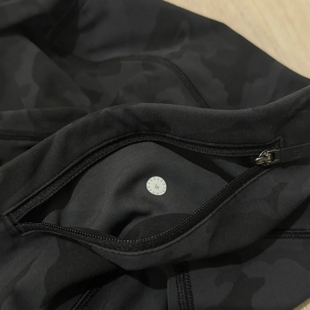 lululemon black grey lace rival incognito camo cropped leggings pants pockets